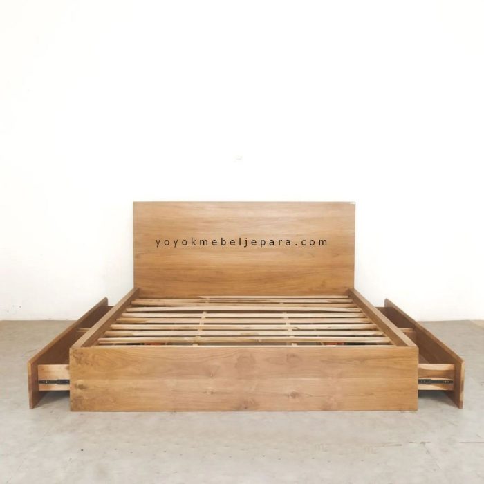 tempat tidur laci jati