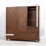 Harga Lemari Pakaian Minimalis Custom Design Kayu Jati Pintu 3 & 4 Laci Besar YMJ-LMP 26 - Image 2