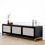 Spesial Custom Design Bufet Meja TV Minimalis Kayu Jati Kombinasi Rotan & Kaki Stainless YMJ-BFTV 45 - Image 2