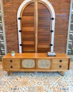 Bufet Mebel Jepara Minimalis / Meja TV Bergaya Retro Kayu Jati Kombinasi Rotan YMJ-BFTV 83 - Image 2