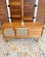 Buffet Laci-Laci Minimalis Retro Kayu Jati Kombinasi Rotan YMJ-BFT 61