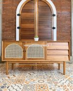 Buffet Laci-Laci Minimalis Retro Kayu Jati Kombinasi Rotan YMJ-BFT 61 - Image 2