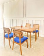 Set Meja Makan Minimalis 4 Kursi Kayu Jati Kombinasi Rotan YMJ-SKM 106