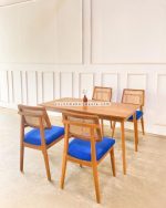 Set Meja Makan Minimalis 4 Kursi Kayu Jati Kombinasi Rotan YMJ-SKM 106 - Image 2