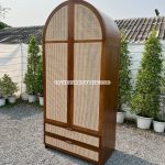 Almari Baju Lemari Pakaian Custom Kayu Jati Kombinasi Rotan YMJ-LMP 49