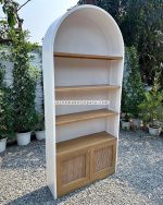 Custom Furniture Design Rak Buku Minimalis Kayu Jati Kombinasi Rotan YMJ-RBK 10 - Image 2