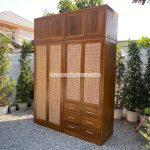 Lemari Baju Almari Pakaian Custom Kayu Jati Kombinasi Rotan YMJ-LMP 46