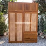 Lemari Baju Almari Pakaian Custom Kayu Jati Kombinasi Rotan YMJ-LMP 46 - Image 4