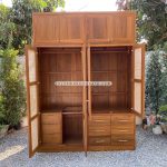Lemari Baju Almari Pakaian Custom Kayu Jati Kombinasi Rotan YMJ-LMP 46 - Image 2