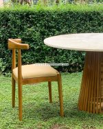 Meja Makan Bundar Top Marmer Minimalis Jati Jepara Set YMJ-SKM 109 - Image 3