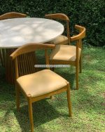Meja Makan Bundar Top Marmer Minimalis Jati Jepara Set YMJ-SKM 109 - Image 4