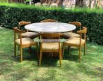 Meja Makan Bundar Top Marmer Minimalis Jati Jepara Set YMJ-SKM 109 - Image 2