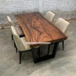 Set Meja Makan Minimalis 4 Kursi Jati Jok & Meja Trembesi Kombinasi Besi Holo YMJ-SKM 110