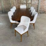 Set Kursi Makan Sofa Minimalis + Meja Trembesi Kombinasi Besi Holo YMJ-SKM 114