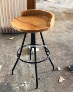 Bar Stool Kayu Jati Kombinasi Besi Model Industrial YMJ KBR 22