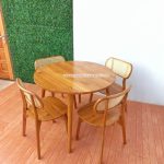Set Meja Makan Bundar Minimalis Jati Kombinasi Rotan YMJ-SKM 128