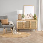 Model Buffet Retro Minimalis Kayu Jati Kombinasi Rotan YMJ-BFT 81