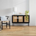 Model Buffet Retro Minimalis Kayu Jati Kombinasi Rotan YMJ-BFT 83