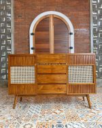 Modern Buffet Laci Minimalis Kayu Jati Kombinasi Rotan YMJ-BFT 93