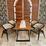 Set Meja Makan Minimalis 4 Kursi Kayu Jati Kombinasi Rotan YMJ-SKM 137