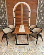 Set Meja Makan Minimalis 4 Kursi Kayu Jati Kombinasi Rotan YMJ-SKM 137