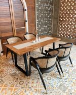 Set Meja Makan Minimalis 4 Kursi Kayu Jati Kombinasi Rotan YMJ-SKM 137 - Image 3