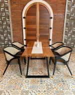 Set Meja Makan Minimalis 4 Kursi Kayu Jati Kombinasi Rotan YMJ-SKM 137 - Image 5