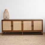 Modern Buffet Laci Minimalis Kayu Jati Kombinasi Rotan YMJ-BFT 94