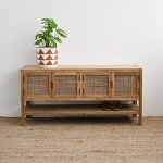 Modern Buffet Laci Minimalis Kayu Jati Kombinasi Rotan YMJ-BFT 95