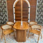 Set Meja Makan Minimalis 4 Kursi Kayu Jati Kombinasi Rotan YMJ-SKM 143