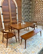 Set Meja Makan Minimalis Kursi & Bangku Kayu Jati YMJ-SKM 142 - Image 2