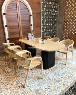 Set Meja Makan Minimalis 6 Kursi Kayu Jati Kombinasi Rotan YMJ-SKM 144 - Image 4