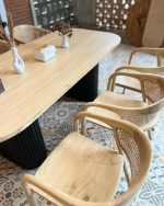 Set Meja Makan Minimalis 6 Kursi Kayu Jati Kombinasi Rotan YMJ-SKM 144 - Image 2
