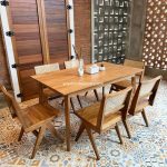 Set Meja Makan Minimalis 6 Kursi Kayu Jati Kombinasi Rotan YMJ-SKM 145