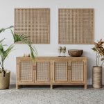 Modern Buffet Minimalis Kayu Jati Kombinasi Rotan YMJ-BFT 104