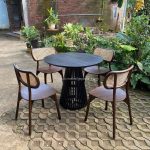 Set Meja Makan Bundar Minimalis 4 Kursi Kayu Jati Kombinasi Rotan YMJ-SKM 157