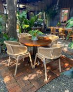 Meja Makan Bundar Minimalis Jati Jepara Set Kursi Rotan YMJ-SKM 166