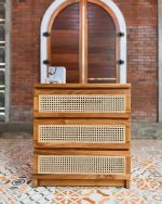 Nakas Kayu Jati Kombinasi Rotan Model Minimalis Modern YMJ-NKS 41