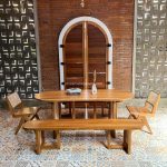 Set Meja Kursi Bangku Makan Minimalis Kayu Jati Kombinasi Rotan YMJ-SKM 184