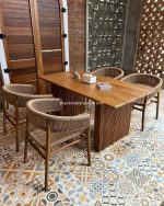 Set Meja Makan Minimalis 4 Kursi Kayu Jati Kombinasi Rope YMJ-SKM 187