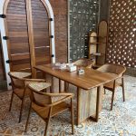 Set Meja Makan Minimalis 4 Kursi Kayu Jati Kombinasi Rotan YMJ-SKM 181