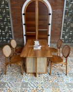 Set Meja Makan Minimalis 4 Kursi Kayu Jati Kombinasi Rotan YMJ-SKM 182