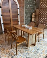 Set Meja Makan Minimalis 4 Kursi Kayu Jati Kombinasi Rotan YMJ-SKM 182 - Image 3