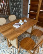 Set Meja Makan Minimalis 4 Kursi Kayu Jati Kombinasi Rotan YMJ-SKM 182 - Image 2