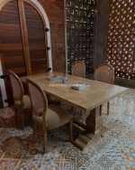 Set Meja Makan Model Antik 4 Kursi Kayu Jati Kombinasi Rotan YMJ-SKM 194 - Image 2