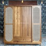 Almari Baju Lemari Pakaian Custom Kayu Jati Kombinasi Rotan YMJ-LMP 69