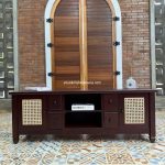 Bufet Meja TV Kayu Jati Kombinasi Rotan Model Minimalis YMJ-BFTV 160