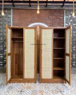 Lemari Pakaian Minimalis Kayu Jati Kombinasi Rotan 2 Pintu YMJ-LMP 71 - Image 6