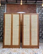 Lemari Pakaian Minimalis Kayu Jati Kombinasi Rotan 2 Pintu YMJ-LMP 71 - Image 5