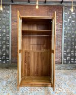 Lemari Pakaian Minimalis Kayu Jati Kombinasi Rotan 2 Pintu YMJ-LMP 71 - Image 2